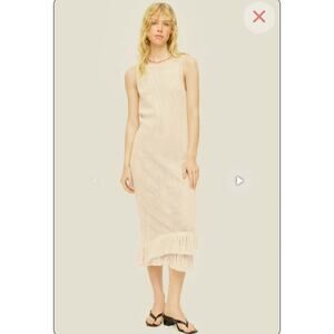 OAS Women’s Ecru Slip Dress 100% Cotton Crochet Knit Fringe